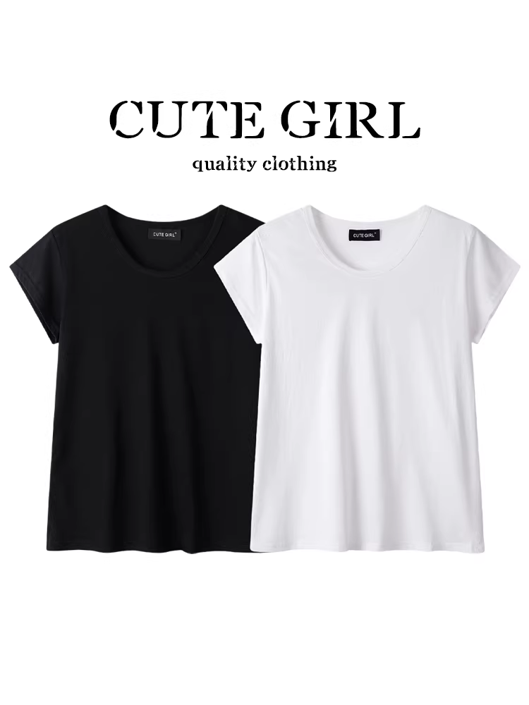 Áo thun ngắn tay dáng rộng phong cách Hàn Quốc dễ thương dành cho nữ mùa hè đơn giản màu trơn cổ tròn