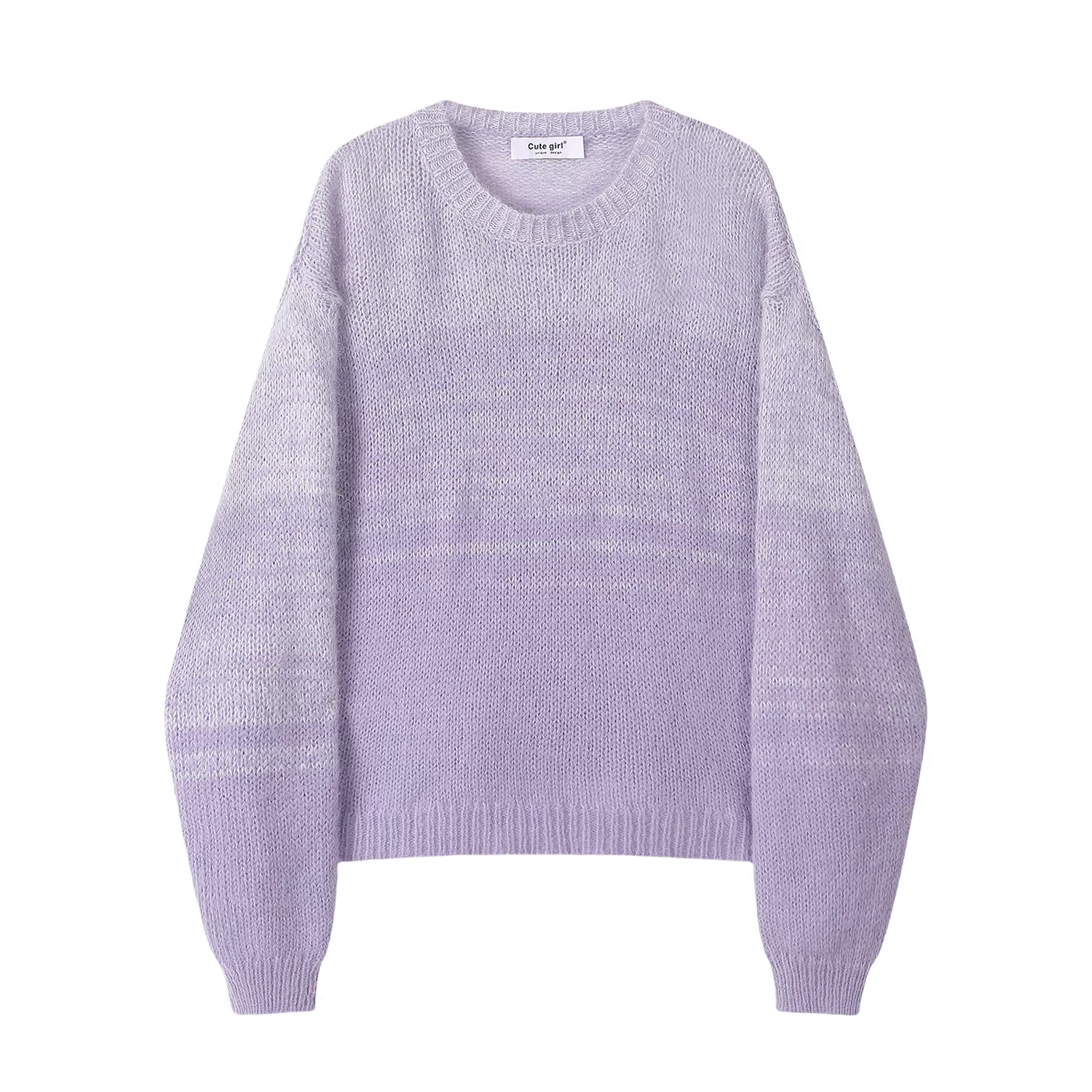 Áo len chui đầu cổ tròn màu tím gradient cao cấp của CuteGirl dành cho nữ, áo dệt kim mềm mại và rộng rãi cho mùa thu đông.