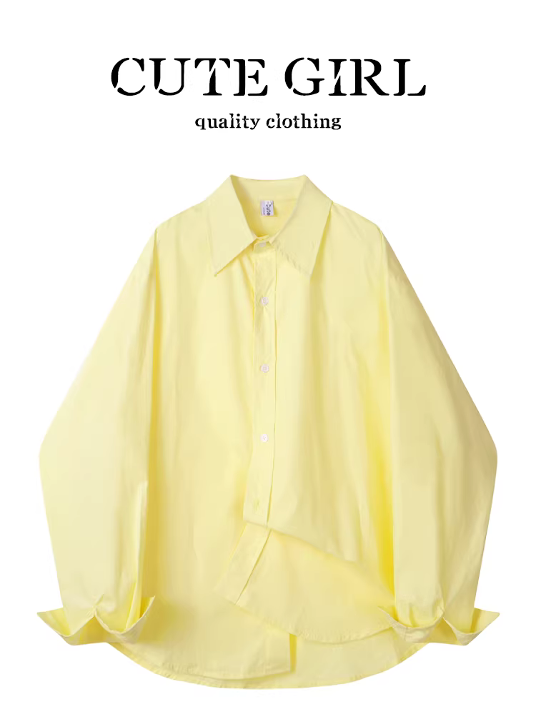 CuteGirl phong cách Pháp phong cách lười biếng áo sơ mi chống nắng thêu màu vàng mùa xuân dành cho nữ áo sơ mi dáng rộng giản dị áo khoác hàng đầu