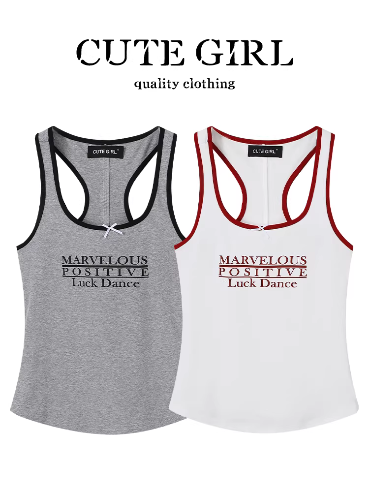 Áo yếm ngắn in chữ phong cách Mỹ của CuteGirl dành cho nữ mùa hè ngắn gọn vừa vặn