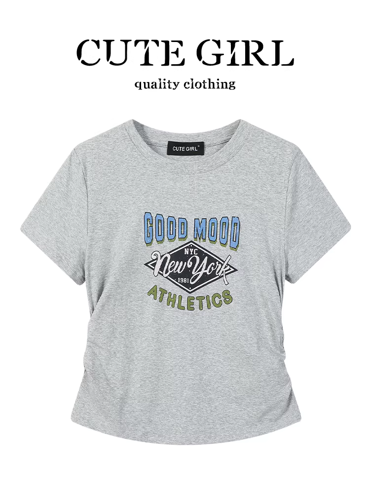 Áo thun ngắn tay cổ tròn in hình phong cách Hàn Quốc dành cho nữ, thiết kế mùa hè, dáng rộng, giản dị, đa năng, giảm tuổi tác