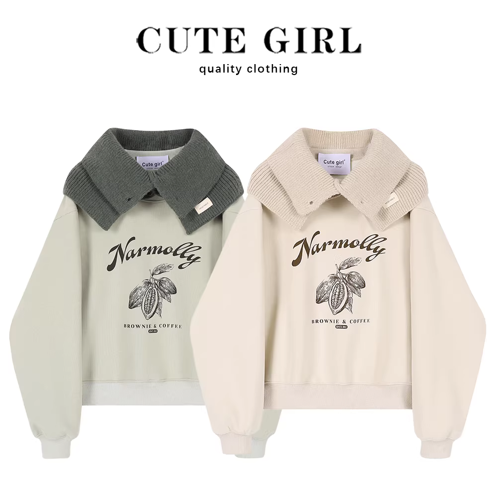 Áo khoác dày kiểu Mỹ cổ điển của CuteGirl, áo len cổ tròn lót lông cừu cao cấp và siêu đẹp dành cho nữ, phong cách mới mùa thu đông 2025