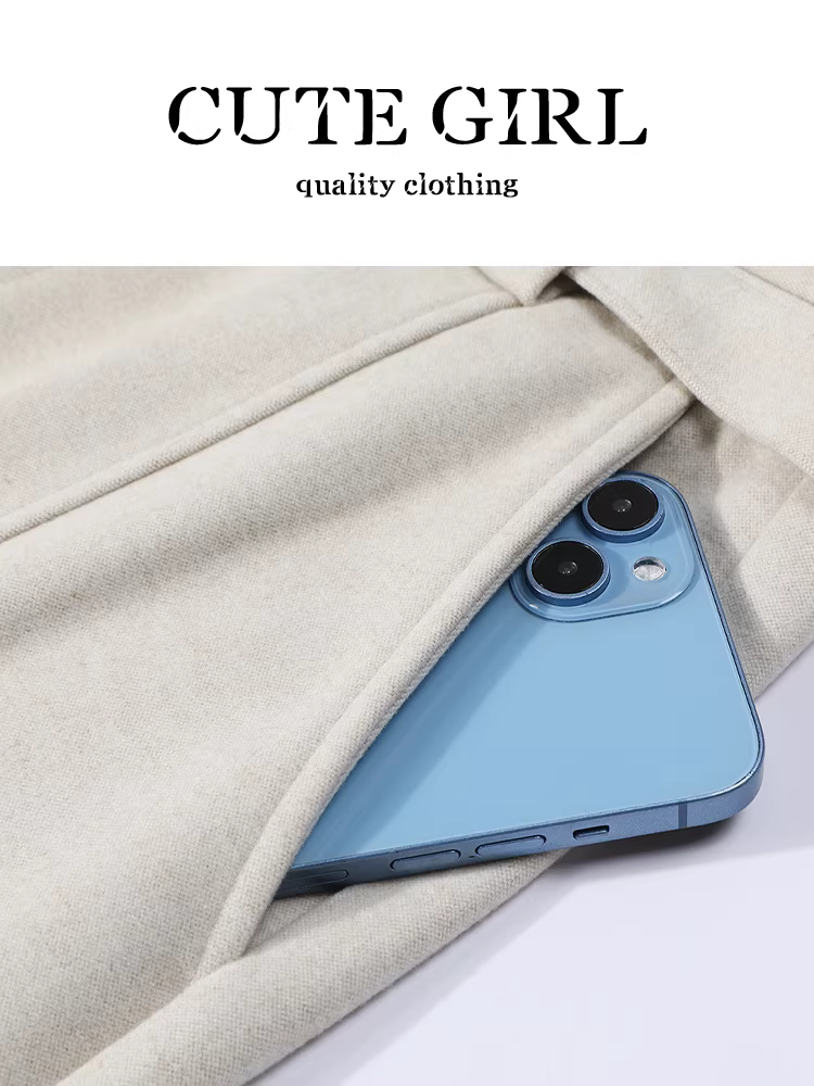 Quần âu ống đứng bằng len màu mơ nhỏ nhắn dễ thương dành cho nữ, mùa thu đông, quần dài đa năng cạp cao thon gọn đa năng