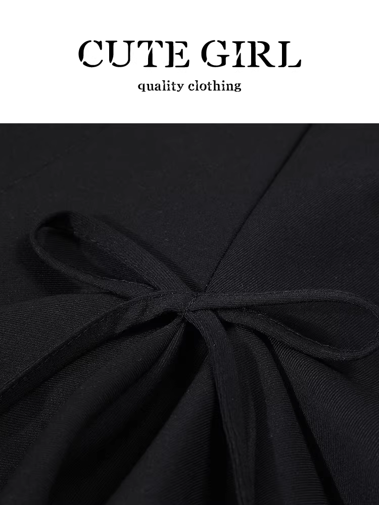 Váy đen thắt nơ cao cấp phong cách Hàn Quốc dành cho nữ, váy ngắn xếp ly đa năng thanh lịch mùa hè