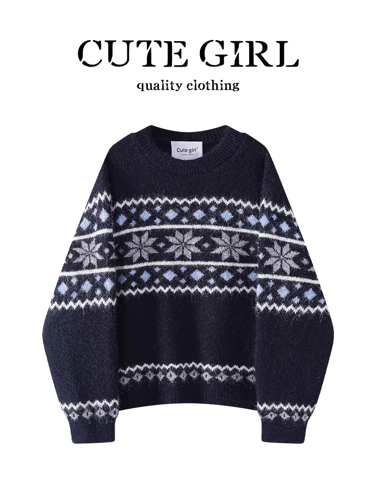 Áo len cổ tròn kiểu cổ điển Hàn Quốc của CuteGirl dành cho nữ, thiết kế mùa đông, dáng rộng, giản dị, đa năng và độc đáo