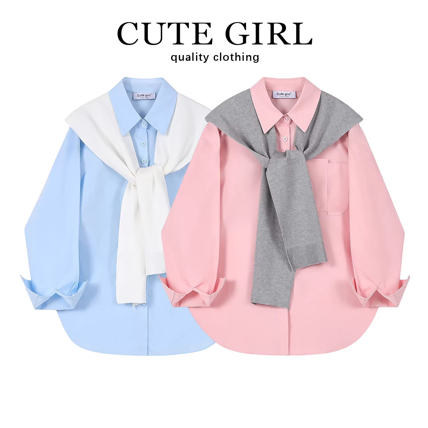 Áo khoác ngoài CuteGirl kiểu Pháp, áo sơ mi dài tay màu hồng nữ xuân thu 2025, áo lót mới