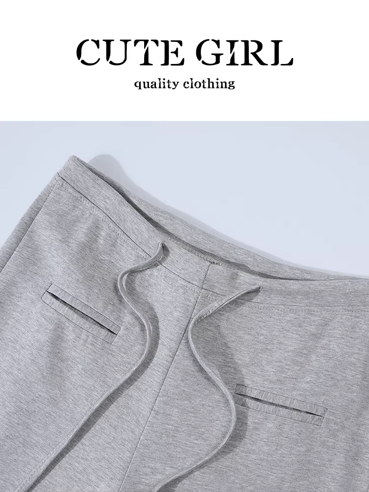 Quần âu lưng thun màu xám phong cách Hàn Quốc dành cho nữ, thiết kế mùa thu, lưng cao, giảm béo, quần ống đứng đa năng