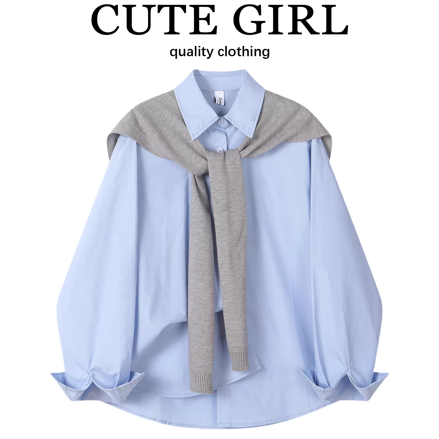 Áo sơ mi màu xanh đa năng phong cách lười biếng của CuteGirl để mặc nhiều lớp hoặc mặc một mình, áo sơ mi dáng rộng thường ngày mùa xuân dành cho nữ với vẻ ngoài sành điệu.