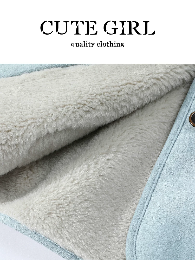 Áo khoác tích hợp lông cừu phong cách CuteGirl dành cho nữ, mùa thu đông, dáng nhỏ nhắn, dáng rộng, đa năng, áo khoác lót lông cừu