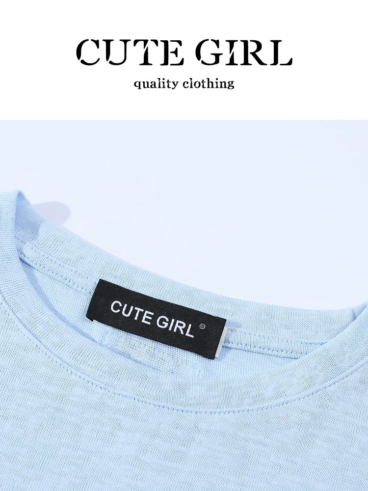 Áo thun ngắn tay in chữ phong cách Hàn Quốc CuteGirl dành cho nữ, trang phục ootd mùa hè, áo dáng rộng, giản dị, hợp thời trang