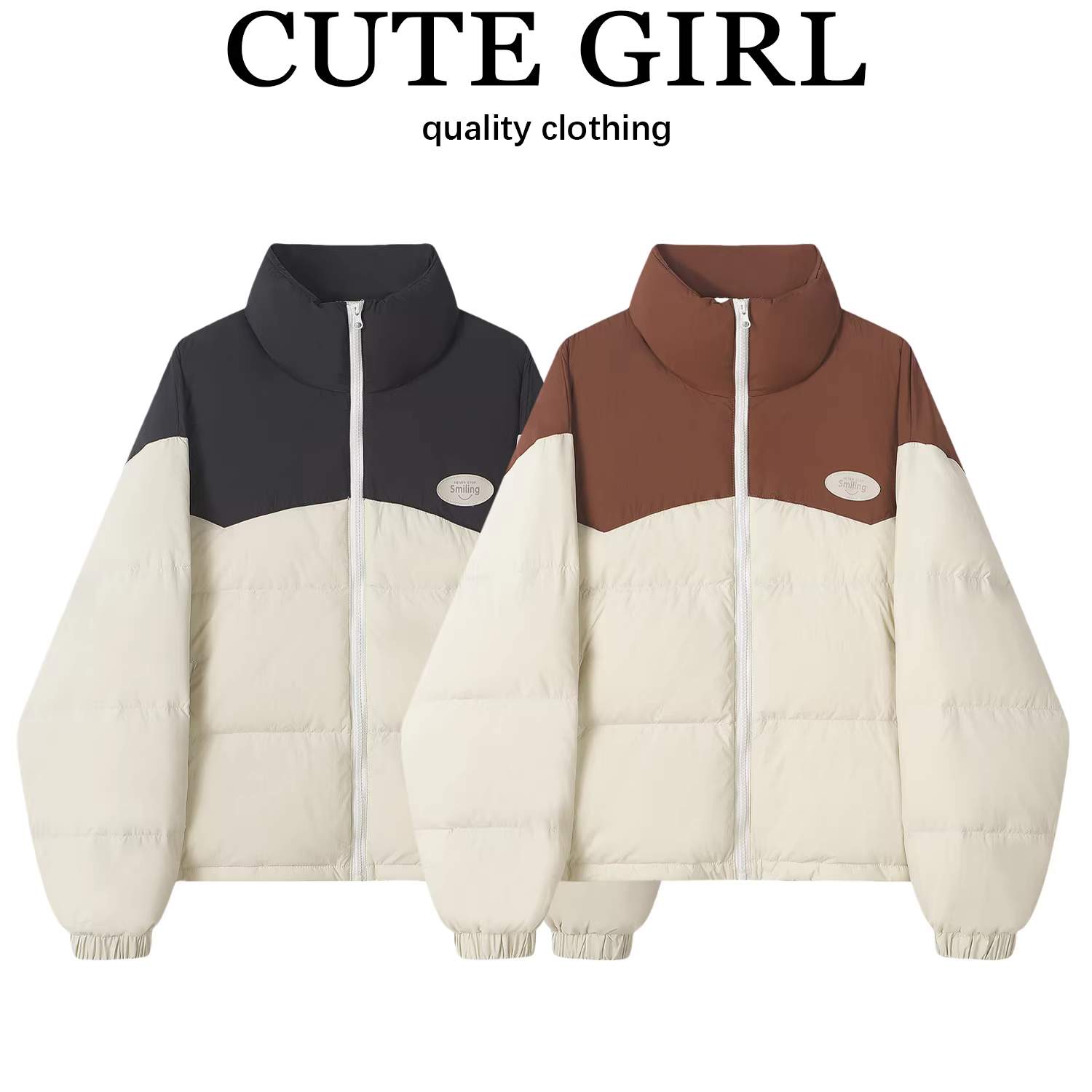 Áo khoác lông vũ màu trắng dày dặn theo phong cách retro Hàn Quốc của CuteGirl dành cho nữ, áo khoác phao rộng rãi đa năng cho mùa đông.