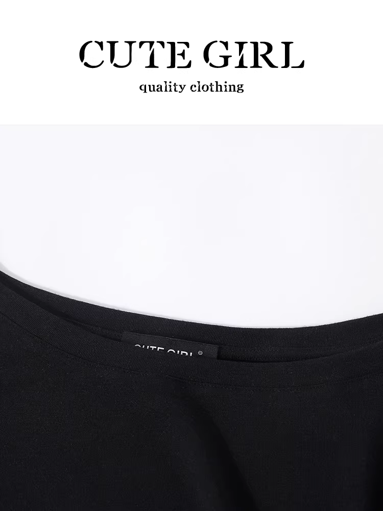 Áo thun dài tay lệch vai kiểu Hàn Quốc màu đen kiểu dáng Hàn Quốc dành cho nữ, thiết kế mùa thu, dáng rộng, tôn dáng, áo đa năng