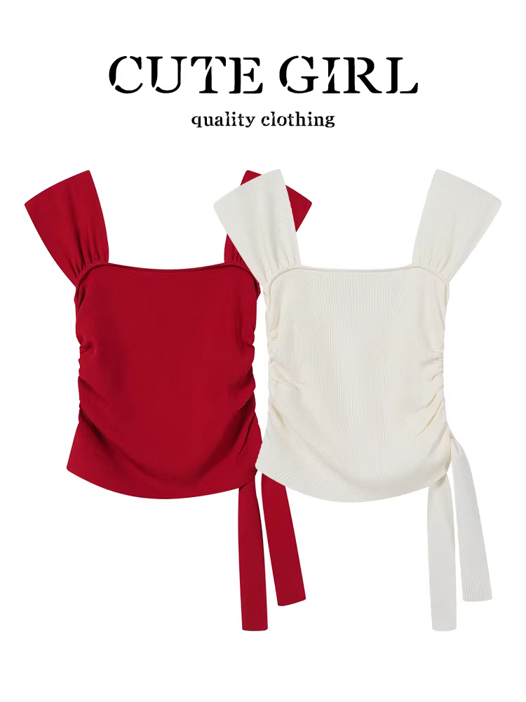 CuteGirl Áo yếm cổ vuông dáng ôm thanh lịch và đẹp mắt theo phong cách Hàn Quốc dành cho nữ, áo ngắn không tay ôm eo mùa hè