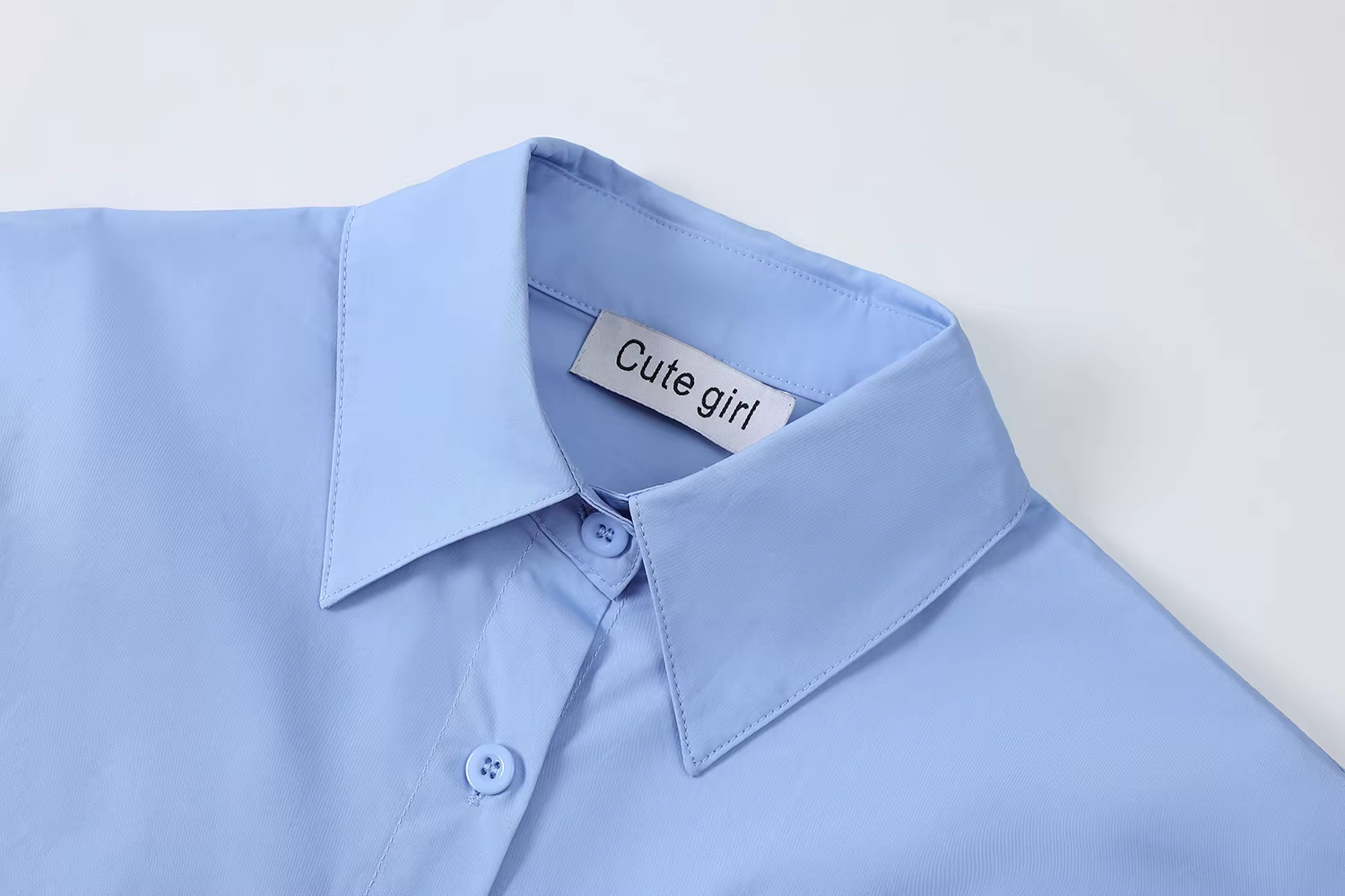 Áo khoác cardigan kiểu Pháp dễ thương, áo sơ mi màu xanh cổ trụ nữ, áo dài tay mới mùa thu 2024