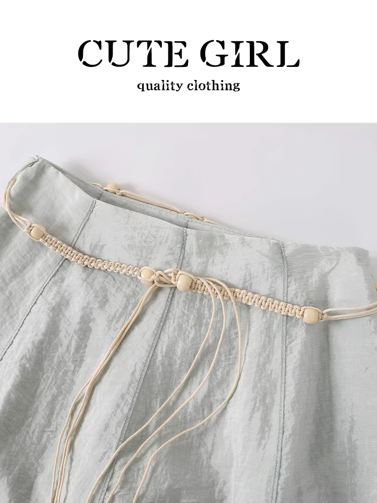 Váy che hông cạp cao kiểu dáng dễ thương dành cho nữ, váy dáng chữ A dài vừa phải mùa hè