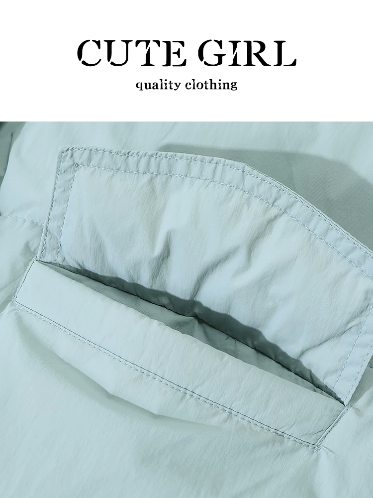 Áo khoác ngắn cổ đứng màu xanh lá cây phong cách Hàn Quốc của CuteGirl dành cho nữ, mùa thu đông, áo khoác cotton nhỏ nhắn, rộng rãi, giản dị, đa năng.