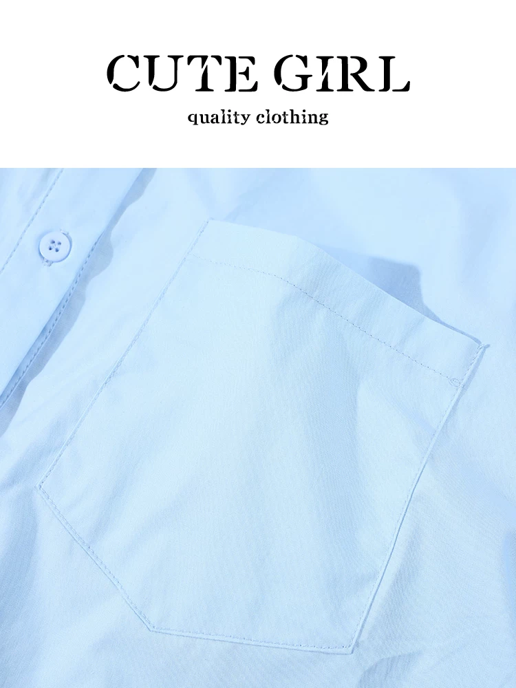Áo sơ mi ngắn tay màu xanh giảm tuổi tác phong cách Hàn Quốc CuteGirl dành cho nữ, áo sơ mi ngắn kiểu preppy mùa hè sang trọng