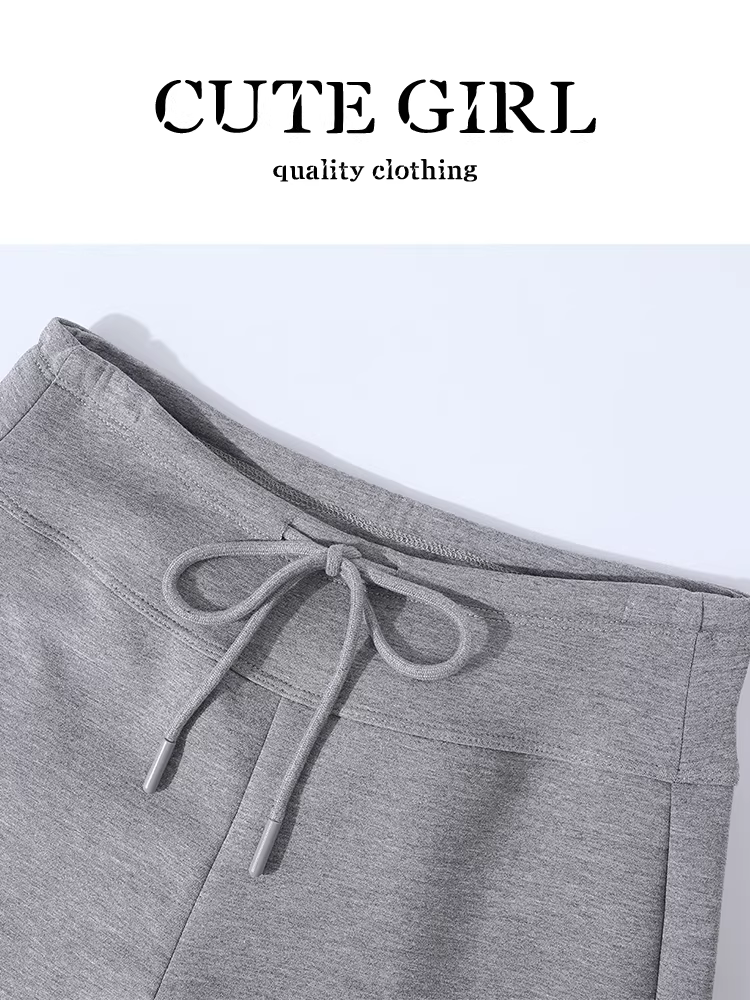 Quần ống loe kiểu Mỹ cổ điển dễ thương dành cho nữ, quần thể thao dây rút đa năng cạp cao mùa thu giúp thon gọn