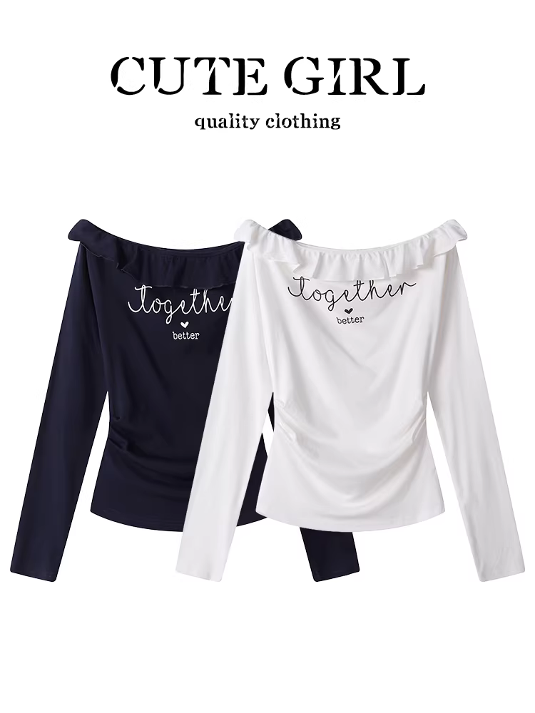 Áo thun dài tay in họa tiết một vai thiết kế CuteGirl dành cho nữ, áo ôm dáng mùa thu dành cho các cô gái nóng bỏng