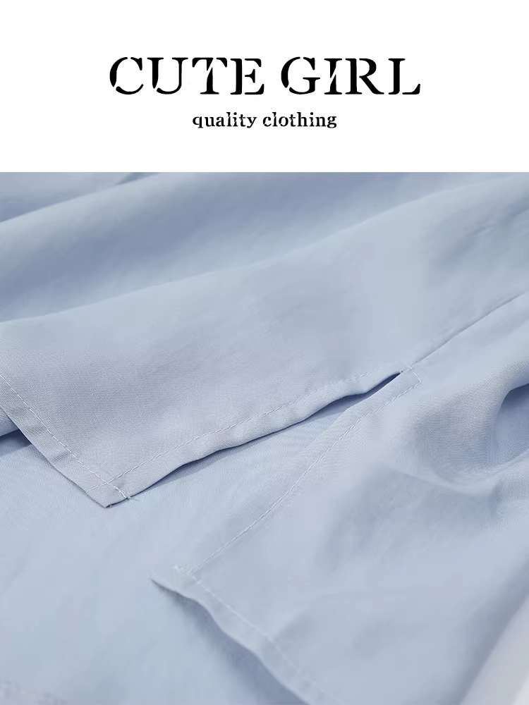 Áo sơ mi màu xanh preppy phong cách Hàn Quốc có cà vạt dành cho nữ, áo sơ mi dài tay dáng rộng mùa xuân hợp thời trang