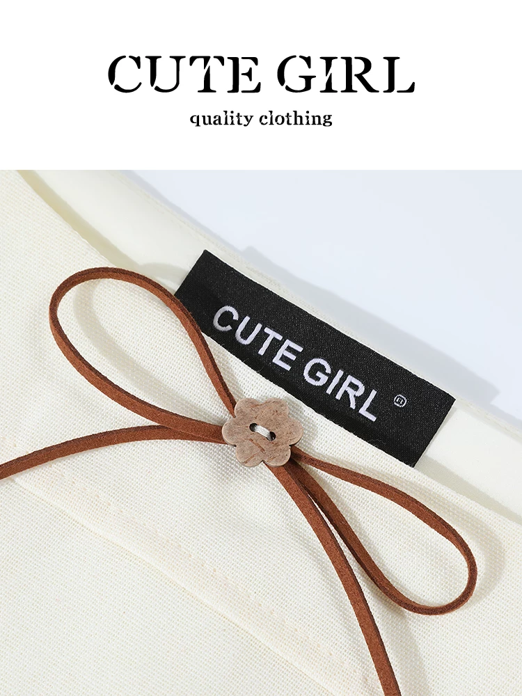 CuteGirl phong cách Hàn Quốc ngọt ngào tay phồng cổ vuông áo sơ mi trắng ngắn tay dành cho nữ mùa hè thanh lịch dáng ôm vừa vặn nơ áo kiểu