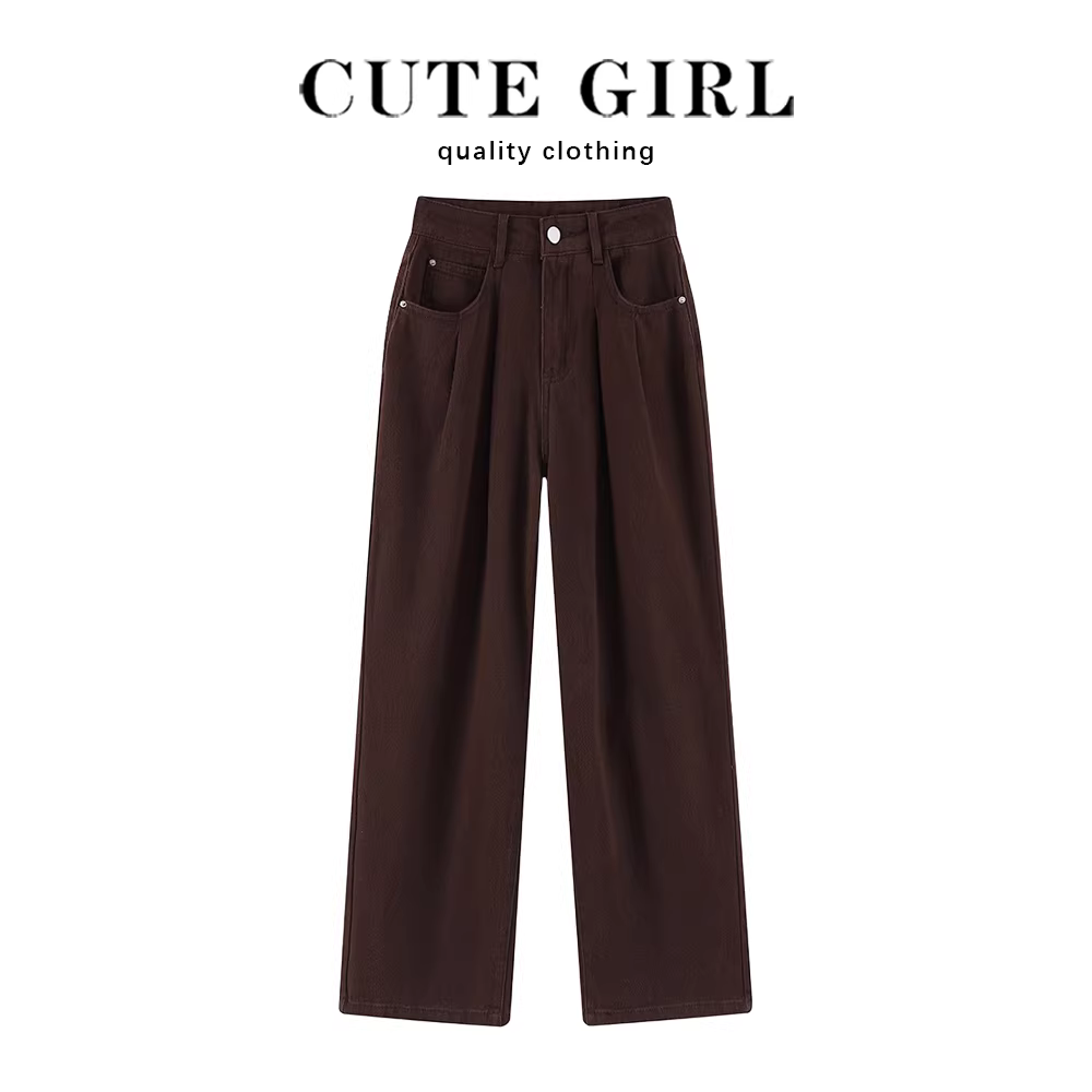 Quần jeans ống đứng thiết kế thời trang CuteGirl dành cho nữ, kiểu mới xuân thu 2025, dáng rộng và tôn dáng.