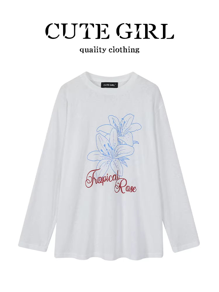 Áo thun chống nắng in hoa phong cách Hàn Quốc dễ thương dành cho nữ mùa hè cổ tròn dáng rộng đa năng