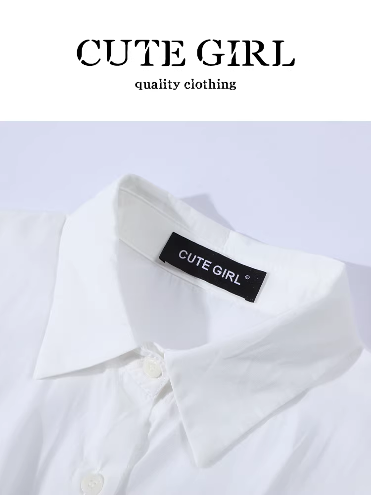 Áo sơ mi ngắn tay màu trắng phong cách Hàn Quốc dễ thương dành cho nữ, áo ngắn đa năng mùa hè dành cho người đi làm