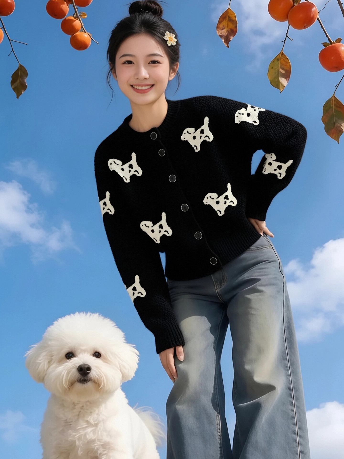 Áo len jacquard màu đen phong cách Hàn Quốc dành cho nữ, phong cách lười biếng mùa đông, áo len cardigan mềm mại đa năng, dáng rộng, giản dị