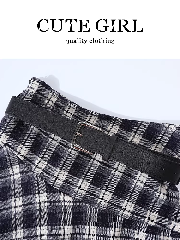 Váy kẻ sọc bất đối xứng phong cách Hàn Quốc dành cho nữ, thiết kế mùa thu, váy cạp cao, thon gọn, đa năng và độc đáo