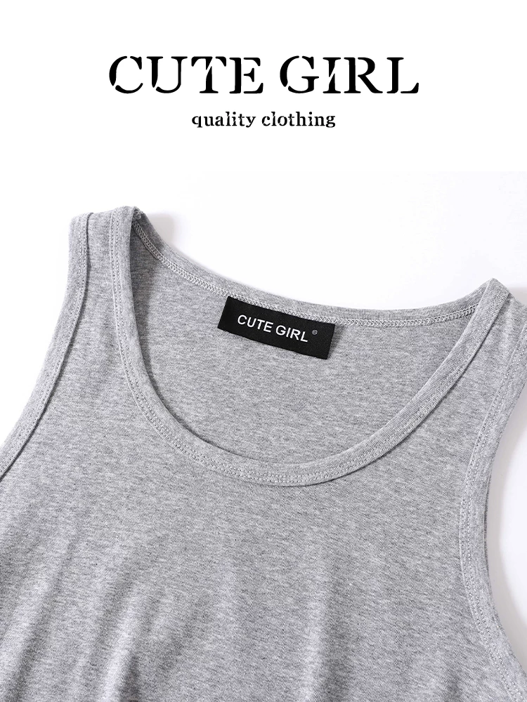 CuteGirl Hàn Quốc retro kẻ sọc dây rút váy hai dây nữ mùa hè xếp lớp áo vest hai dây bộ hai món