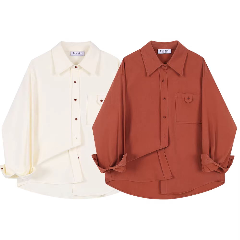 Áo sơ mi dài tay kiểu Pháp dễ thương phong cách mùa thu mới 2025 dành cho phụ nữ nhỏ nhắn áo khoác màu đỏ