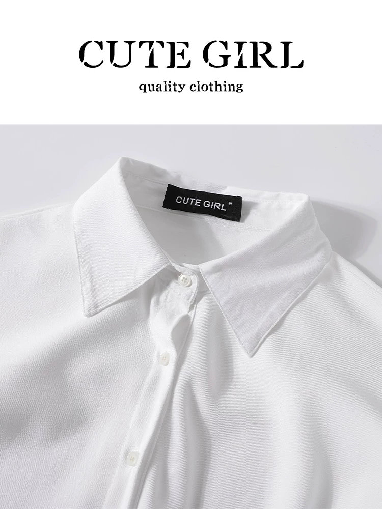 Áo sơ mi buộc dây cổ polo màu trắng phong cách Pháp của CuteGirl dành cho nữ, mang phong cách cao cấp mùa thu, ôm eo, thon gọn, áo đa năng.