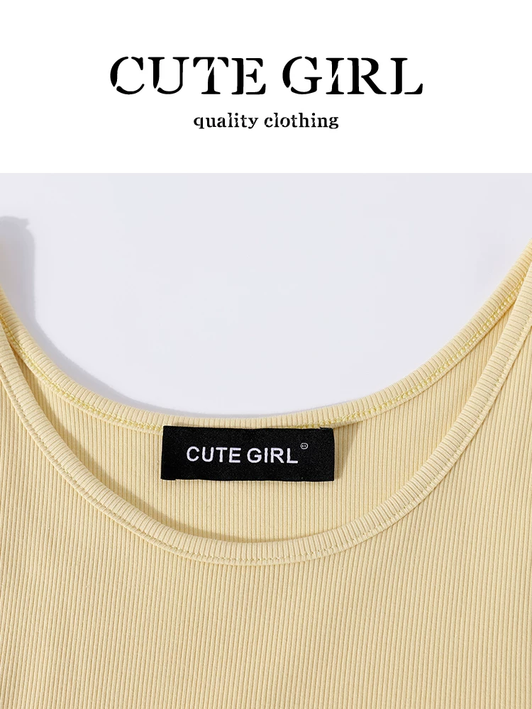 CuteGirl Trang phục thoải mái phong cách Hàn Quốc dành cho nữ, áo thun chống nắng sọc mùa hè kết hợp với áo vest màu vàng Bộ hai món