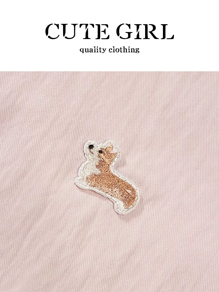 CuteGirl phong cách Hàn Quốc trang phục thích hợp đầu xuân dành cho nữ áo sơ mi dài tay màu hồng thêu khăn choàng dệt kim bộ hai món