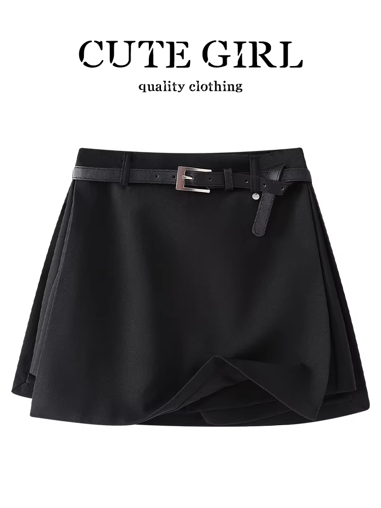 CuteGirl Thiết kế sang trọng theo phong cách Hàn Quốc Váy blazer xẻ tà màu đen dành cho nữ, váy ngắn chữ A ôm hông thanh lịch mùa thu