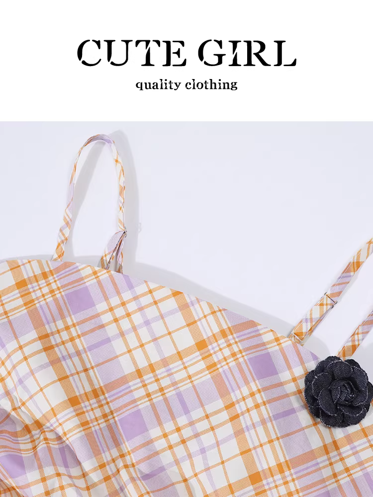 CuteGirl phong cách Hàn Quốc hot girl hoa ba chiều áo yếm kẻ sọc không đều kiểu dáng mùa hè dành cho nữ