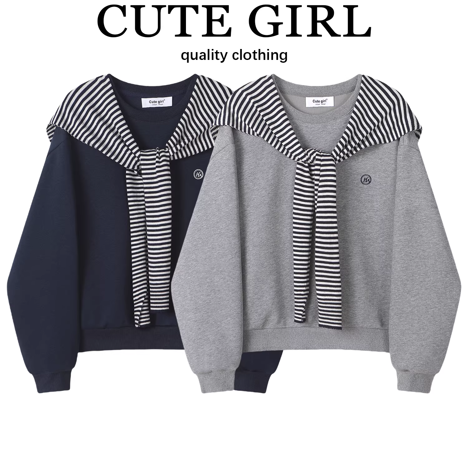 Áo len lông cừu cổ tròn màu xám phong cách lười biếng CuteGirl dành cho nữ mùa đông Áo bên trong phong cách Hàn Quốc khí chất