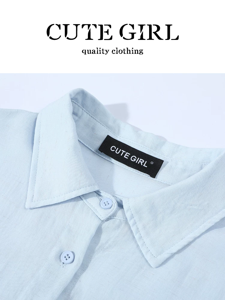 Bộ trang phục phong cách Hàn Quốc dành cho nữ, áo chống nắng màu xanh mùa hè có dây đeo và quần short cạp cao, bộ ba món