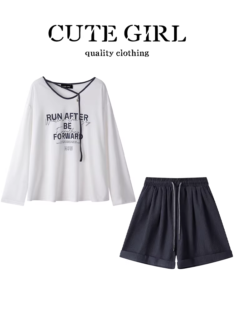 Bộ trang phục giảm tuổi tác của CuteGirl, bộ đồ hai mảnh gồm áo chống nắng mỏng mùa hè dành cho nữ và quần short ống rộng