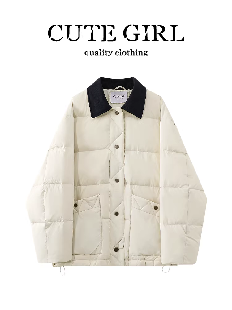 Áo khoác dài vừa phải có cổ màu trắng sành điệu của CuteGirl dành cho nữ, mùa thu, thanh lịch, dáng rộng, thon gọn, áo khoác đa năng
