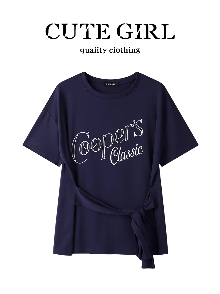 Áo thun ngắn tay in chữ phong cách Hàn Quốc dễ thương dành cho nữ, áo kiểu dáng rộng và đa năng mùa hè