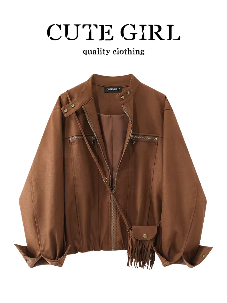 Áo khoác da lộn kiểu CuteGirl Melard có túi dành cho nữ, thiết kế mùa thu, áo khoác dáng rộng, giản dị và đa năng