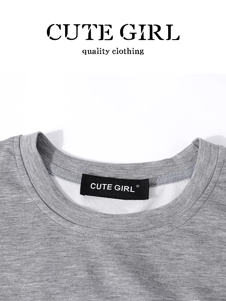 Bộ trang phục giảm tuổi tác phong cách Hàn Quốc CuteGirl dành cho nữ, áo thun in họa tiết khăn choàng mùa hè, váy hai mảnh lưng cao màu xám