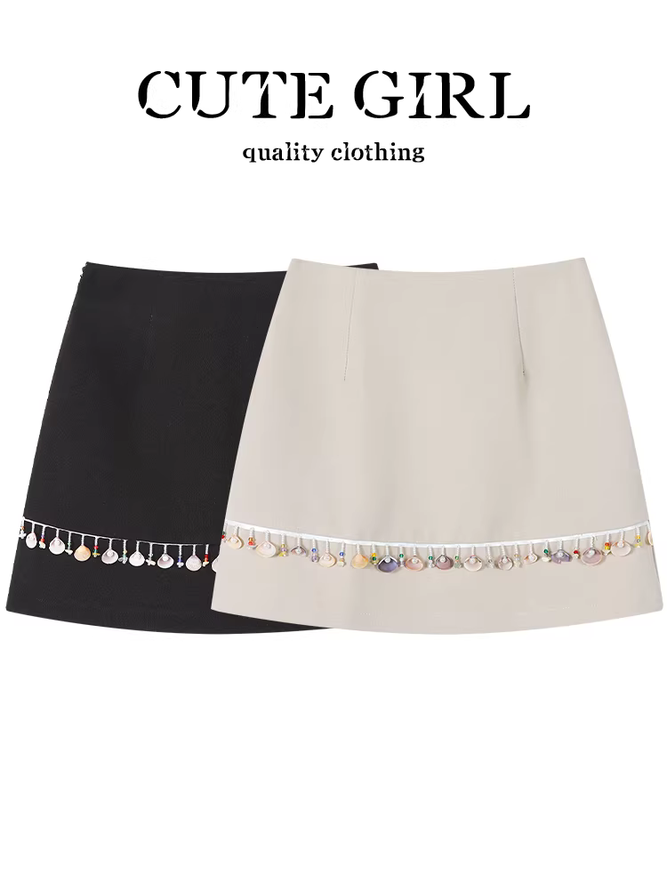 CuteGirl phong cách bohemian váy vỏ sò sang trọng dành cho nữ mùa hè mới váy ngắn chữ A eo cao giảm béo