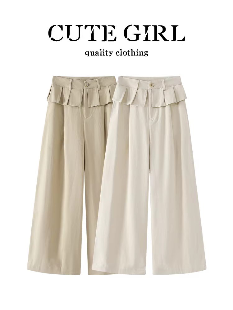Quần ống rộng màu mơ lấy cảm hứng từ thiết kế CuteGirl có viền ren dành cho nữ, quần ống đứng lưng cao, tôn dáng, đa năng cho mùa thu.