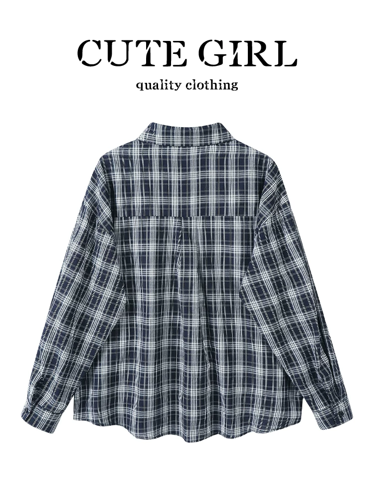 CuteGirl retro kẻ sọc ve áo dài tay áo vest phù hợp với phụ nữ đầu mùa thu giản dị đa năng áo sơ mi sang trọng
