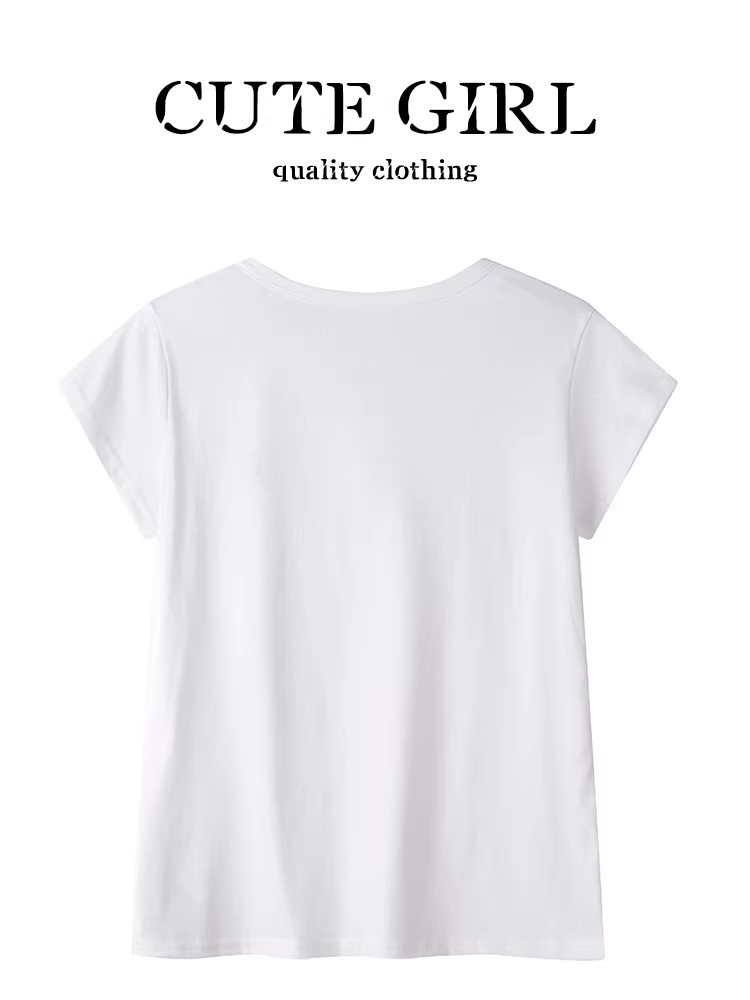 Áo thun ngắn tay dáng rộng phong cách Hàn Quốc dễ thương dành cho nữ mùa hè đơn giản màu trơn cổ tròn