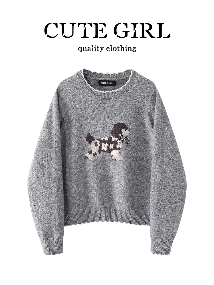Áo len cổ tròn thắt nơ kiểu Hàn Quốc CuteGirl dành cho nữ, mùa thu đông, thanh lịch, dáng rộng, đa năng, giảm tuổi tác