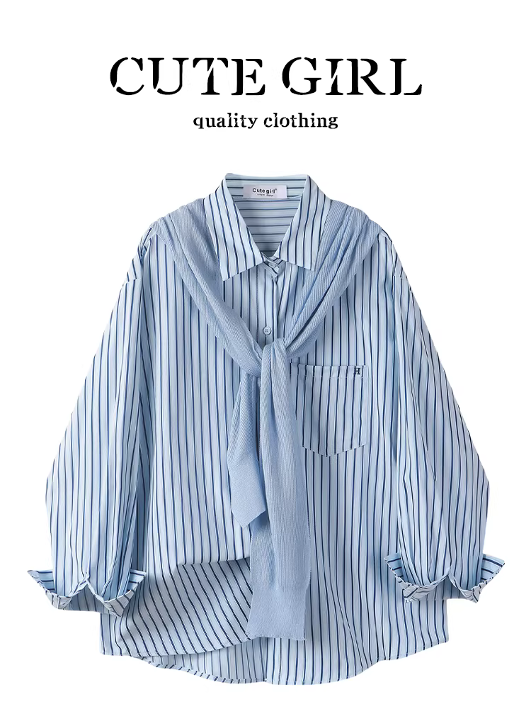 Áo chống nắng sọc xanh phong cách Pháp dễ thương dành cho nữ, xu hướng áo choàng thời trang cao cấp mùa xuân